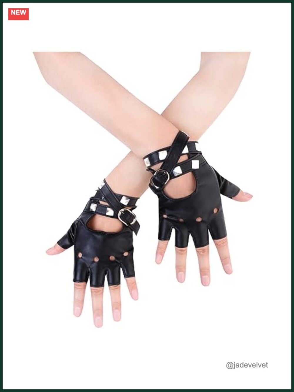 PU Leather Half Finger Gloves Rivet Belt Punk Performance Mittens